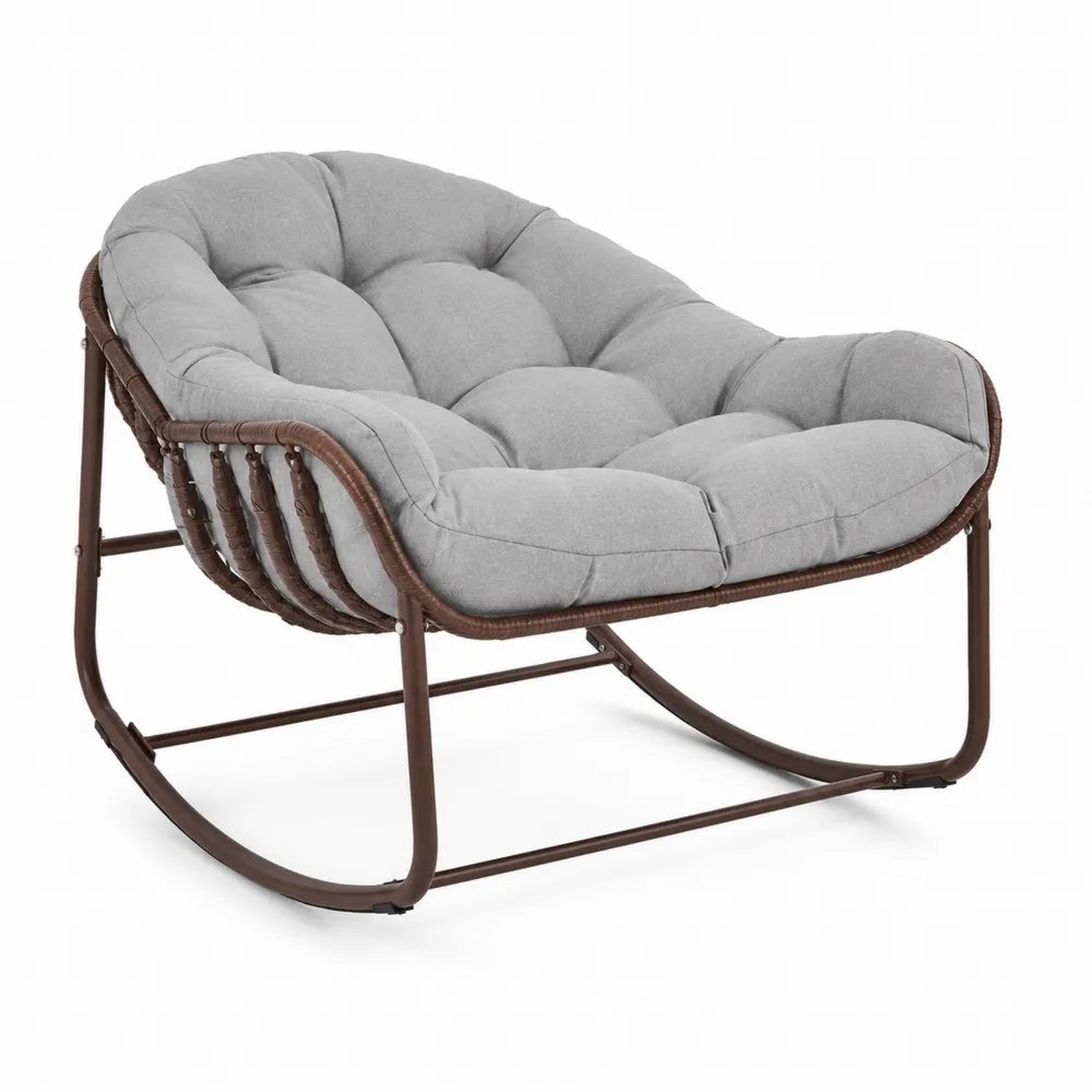 Chaise berçante en acier et tissu gris