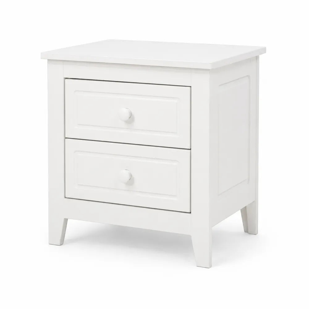 Table de chevet en bois blanc avec 2 tiroirs