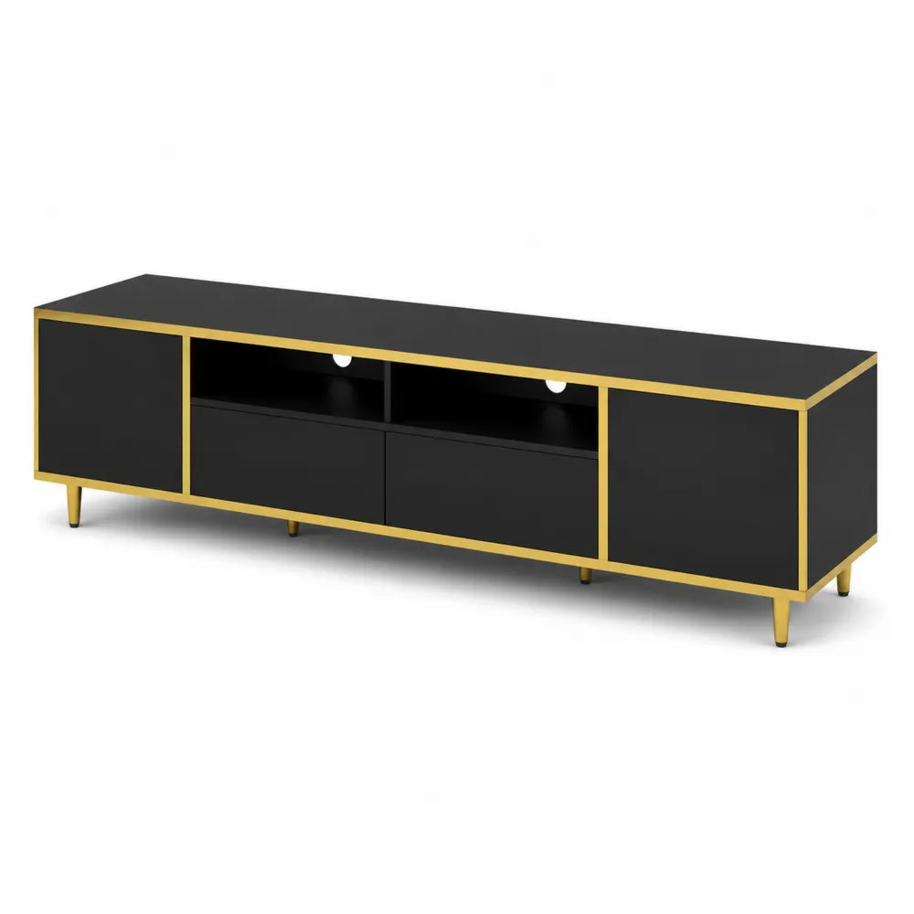 Meuble TV en MDF noir et or 180 cm
