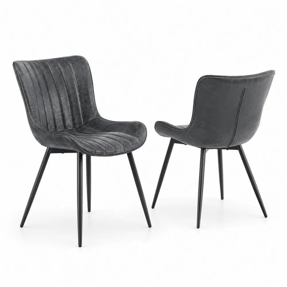 Lot de 2 chaises en velours gris avec pieds en acier noir