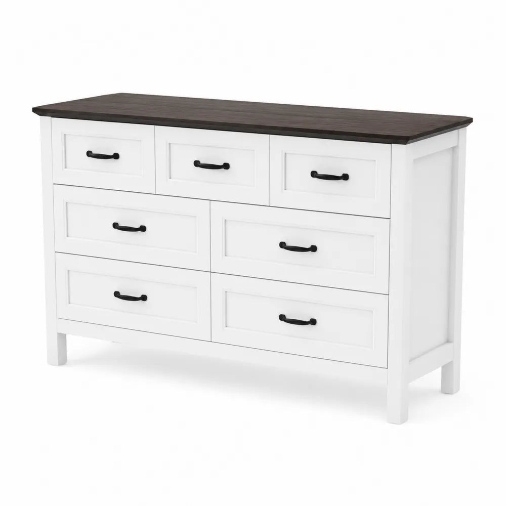 Commode 7 tiroirs en bois Blanc et Marron