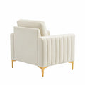 Fauteuil en tissu polyester crème avec pieds en métal doré
