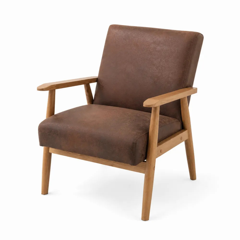 Fauteuil en bois et cuir synthétique marron