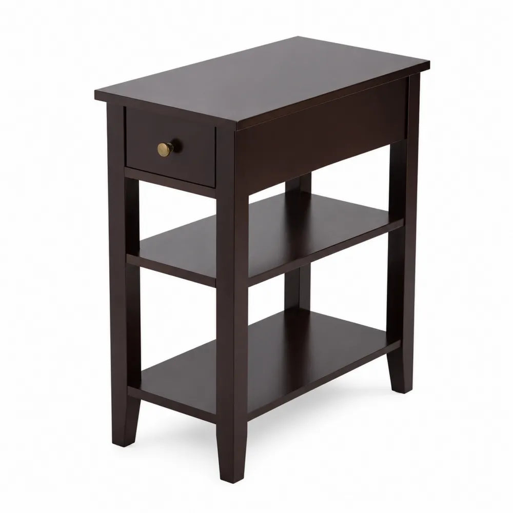 Table de chevet en bois avec tiroir et étagères