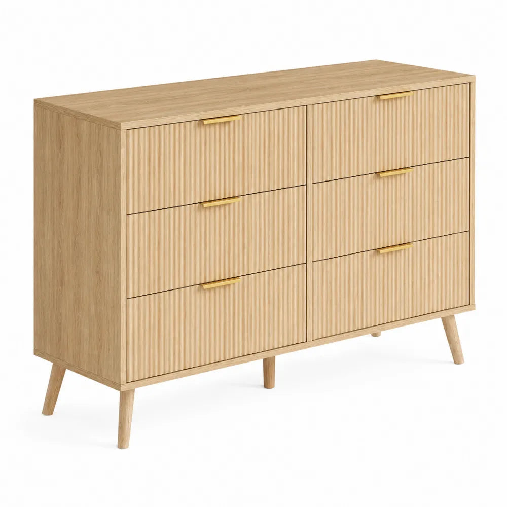 Commode en Bois de Chêne avec 6 Tiroirs