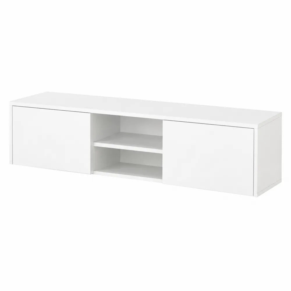 Meuble TV en bois blanc avec deux étagères