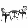 Ensemble de mobilier extérieur en métal noir avec table ronde et deux chaises