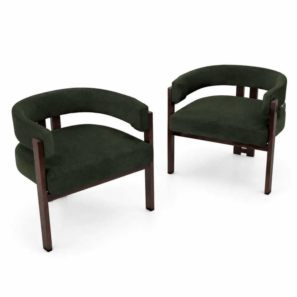 Fauteuils en tissu vert avec cadre en bois