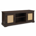 Meuble TV en bois et rotin avec étagères 150x40x50 cm