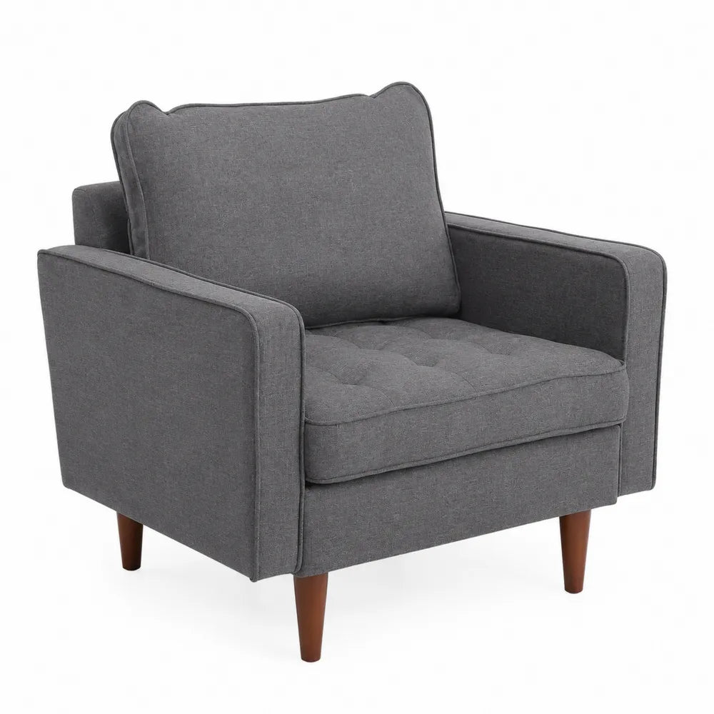 Fauteuil en tissu gris avec pieds en bois