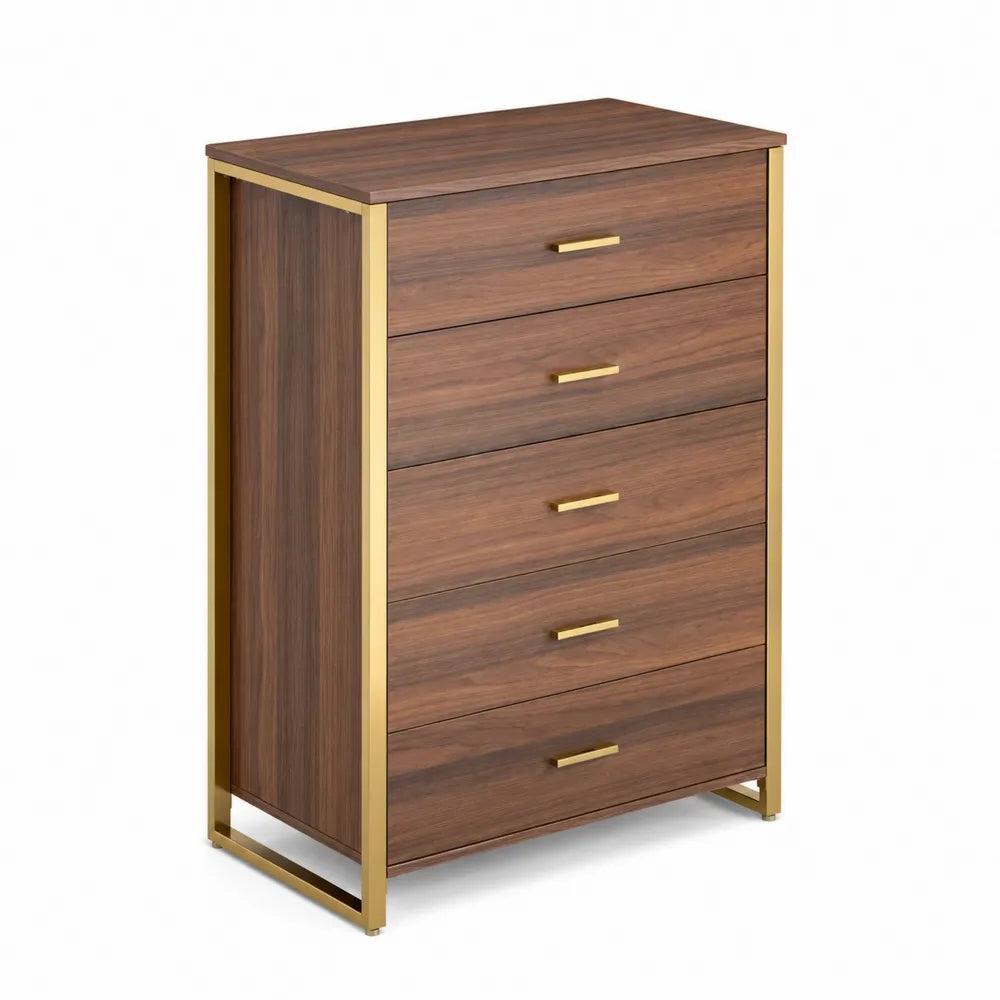 Commode en bois et métal doré, 5 tiroirs