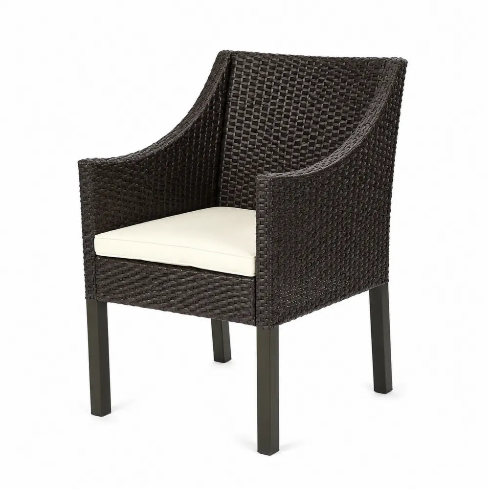 Chaise d'extérieur en résine tressée marron avec coussin crème