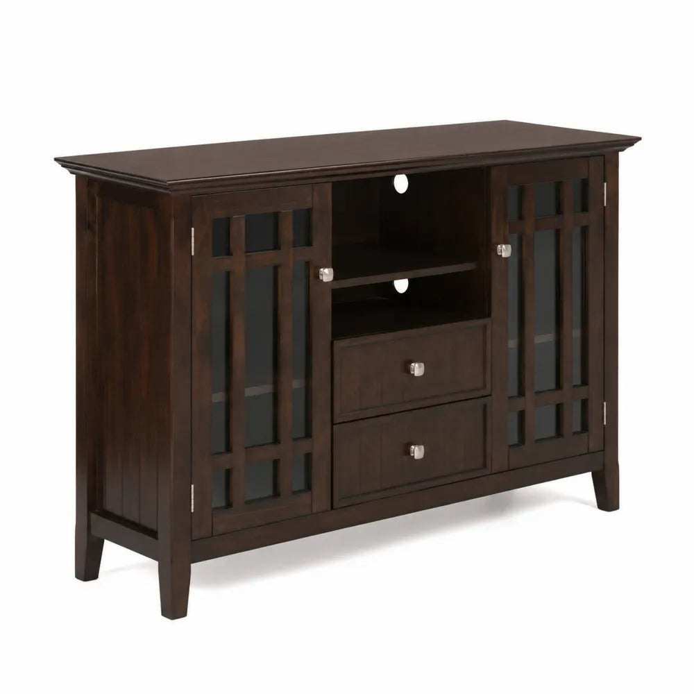Meuble TV en bois avec portes en verre et tiroirs 120x40x80 cm