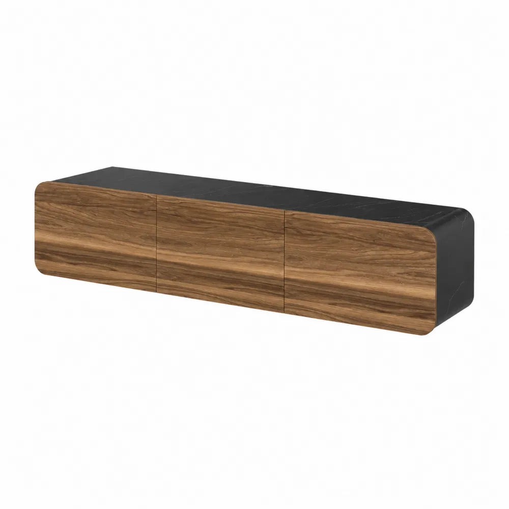 Meuble TV en bois de noyer et métal noir, 180 cm
