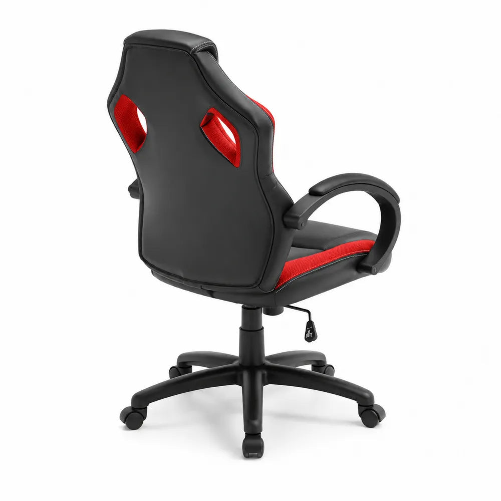 Chaise de bureau en similicuir noir et rouge avec accoudoirs