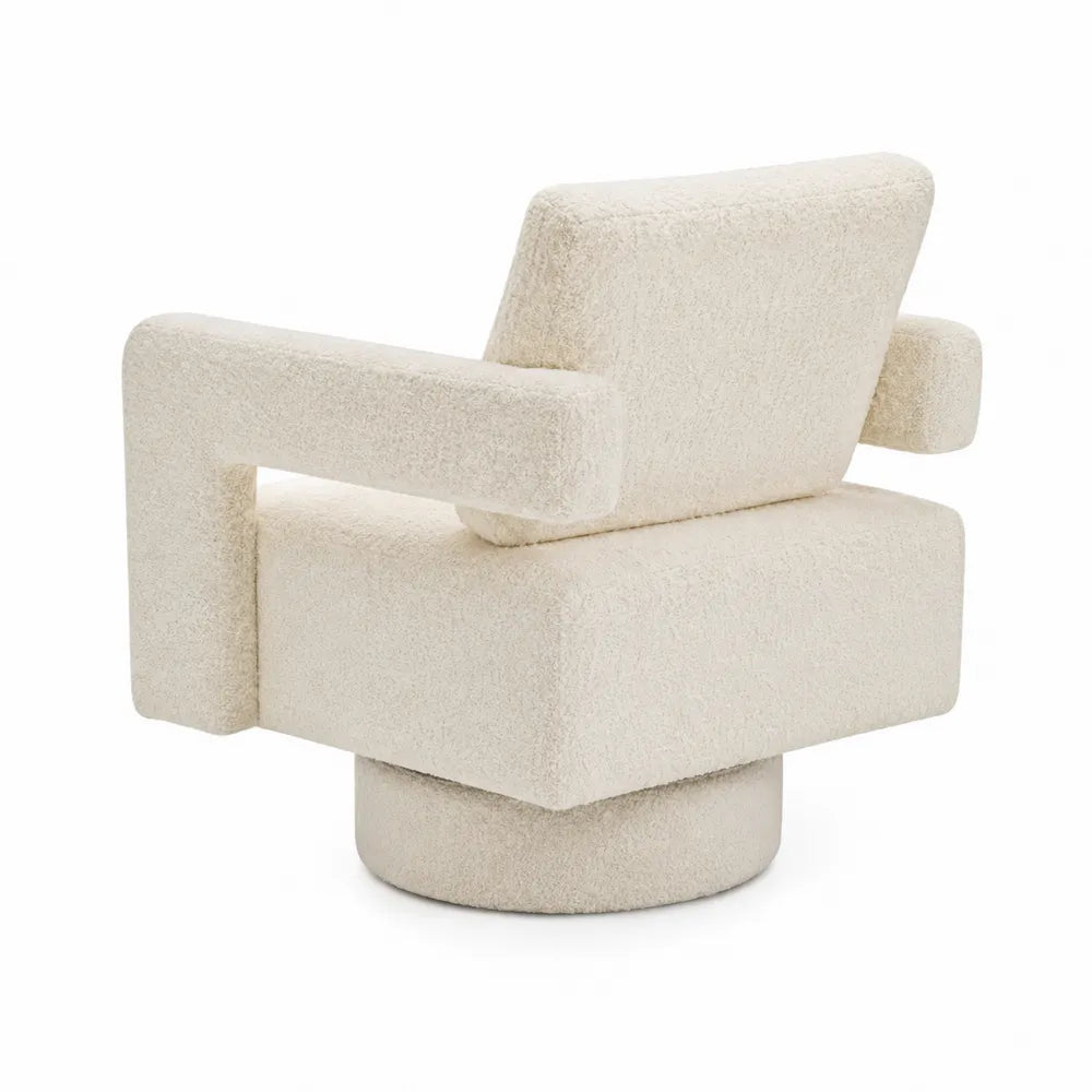 Fauteuil pivotant en tissu bouclette crème