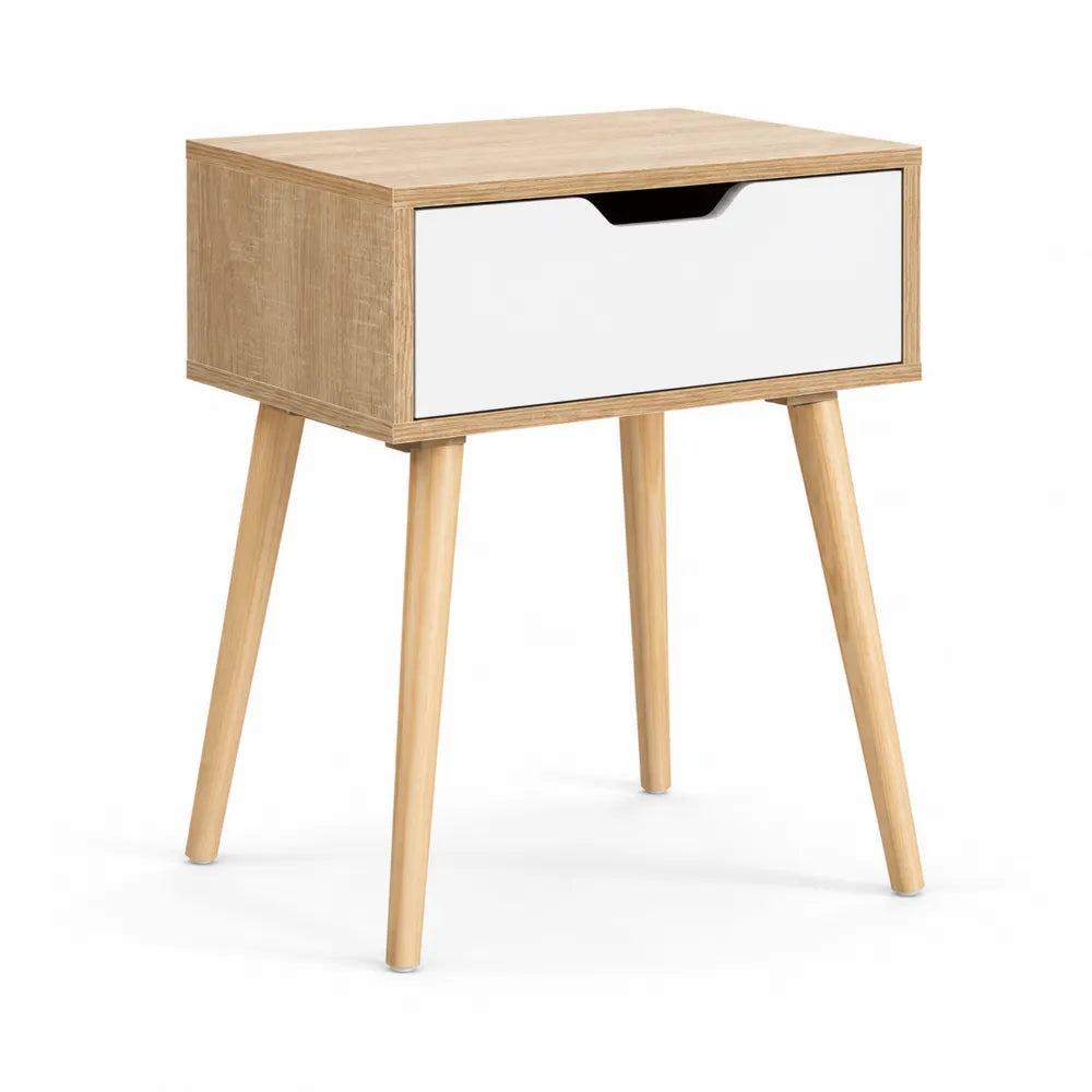 Table de chevet en bois avec tiroir blanc