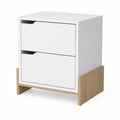 Table de chevet 2 tiroirs en bois blanc et chêne 60x40x40 cm