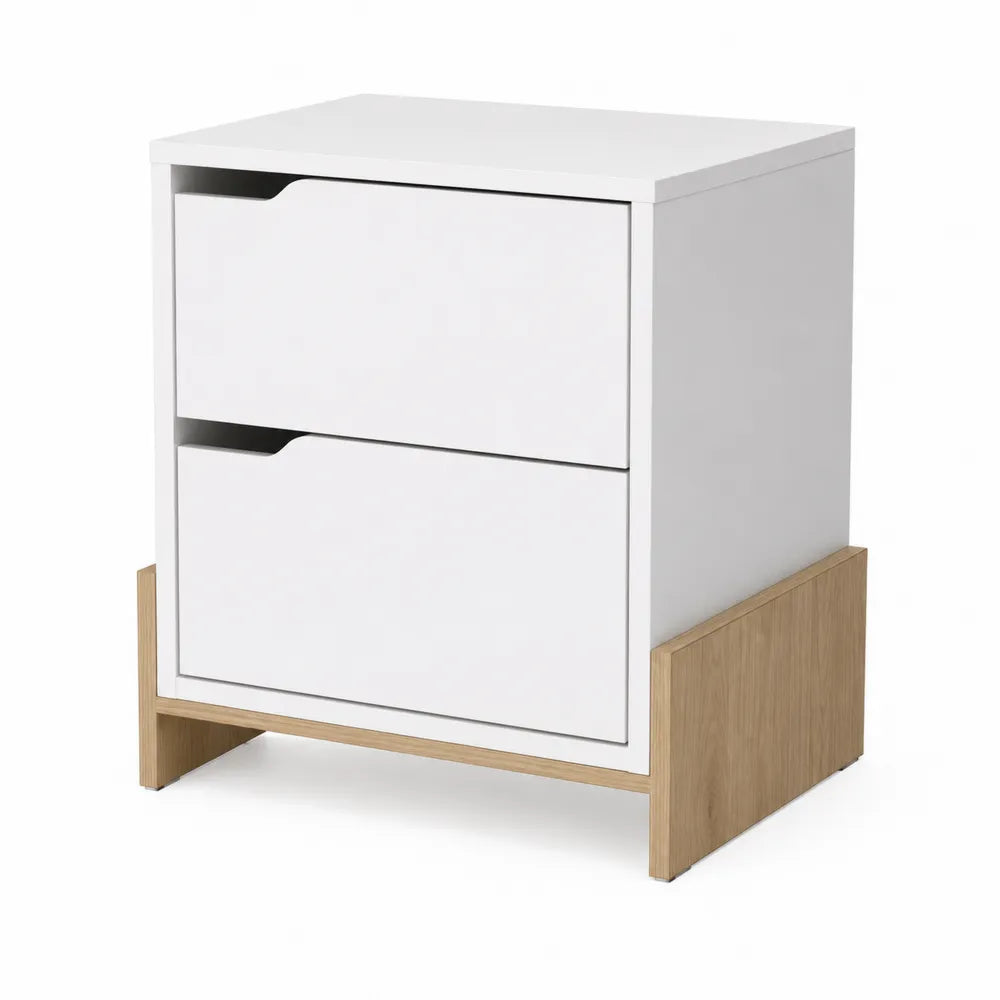 Table de chevet 2 tiroirs en bois blanc et chêne 60x40x40 cm